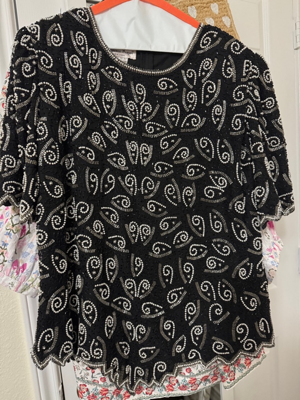 Beaded Black Short Sleeve Evening Top